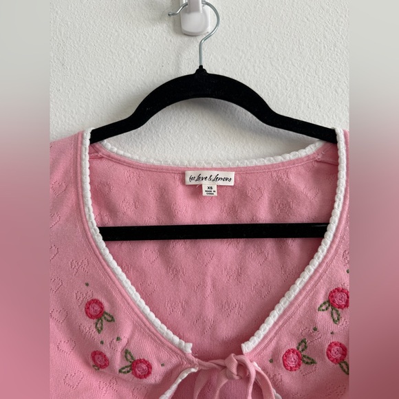 For Love And Lemons Pink Cherry Embroidered Intimate Set Top - Picture 4 of 4